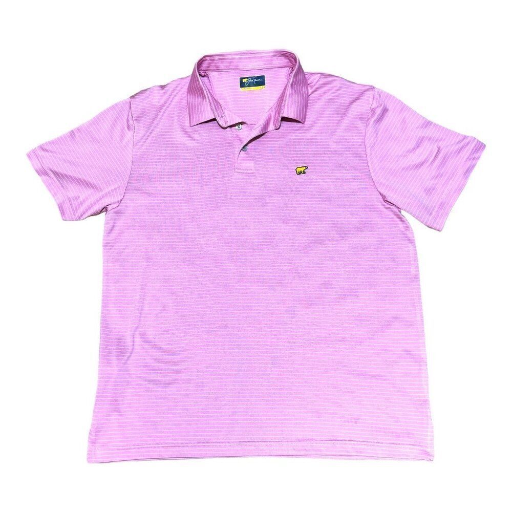 Jack Nicklaus Mens Polo Shirt L Pink Striped Cotton Blend Golf Athletic Collared
